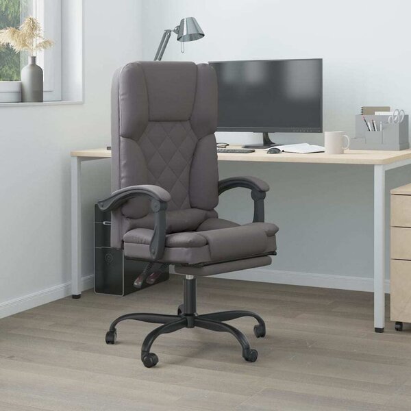 The Living Store Sedia da ufficio con funzione massaggio Similcuoio grigia