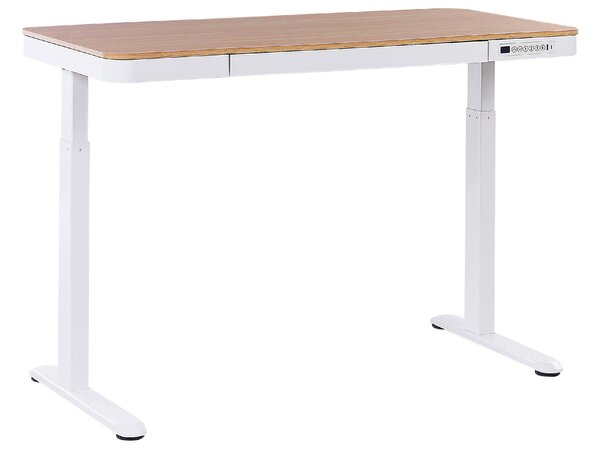 BELIANI Tavolo regolabile elettricamente Legno chiaro Bianco Piano del tavolo Struttura in acciaio verniciato a polvere 120 x 60 cm Design moderno