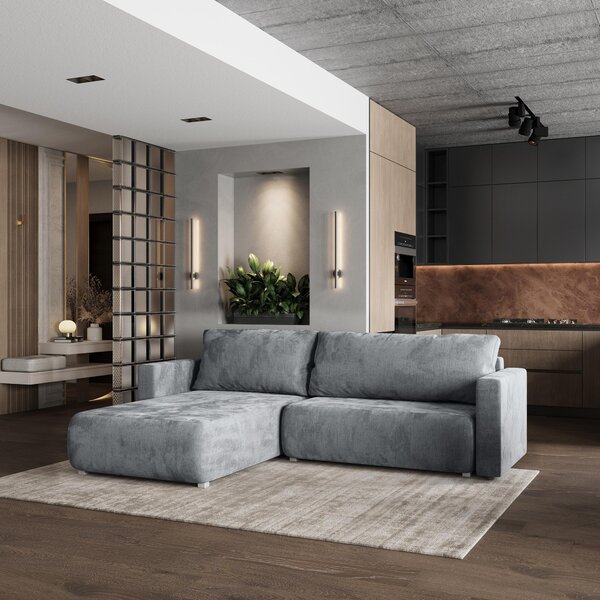 Divano angolare Masseno TURIN M con funzione letto a L, divano con box letto, divano da salotto, divano, divano, divano letto, set di divani - grigio chiaro, MONOLITH 84