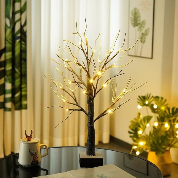 Albero luminoso led marrone con tronco e base 60 cm Bianco caldo 3000K a batteria Wisdom