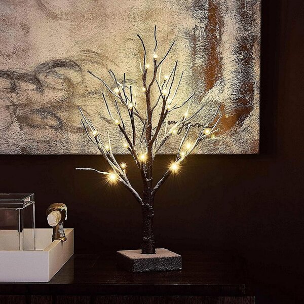 Albero luminoso led marrone con tronco e base 60 cm Bianco caldo 3000K a batteria Wisdom