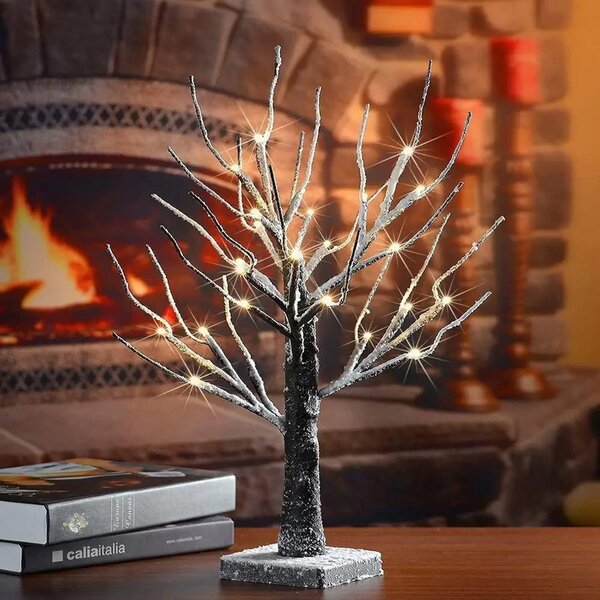 Albero luminoso led marrone con tronco e base 60 cm Bianco caldo 3000K a batteria Wisdom