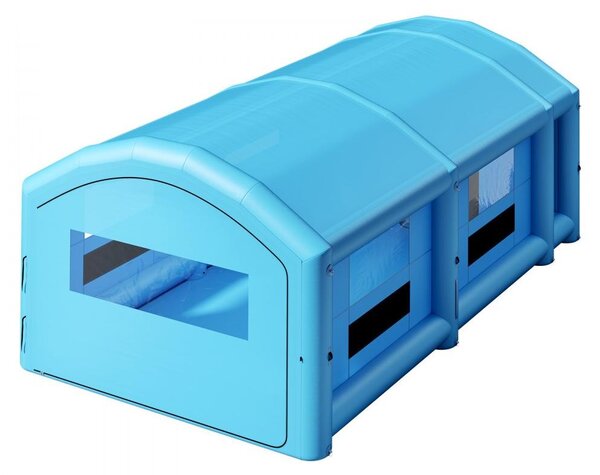 Cabina di verniciatura gonfiabile - 10x6x4 metri, colore blu - 950W e 1100W di ventilatori - Tessuto Oxford