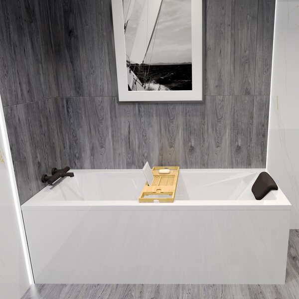 Vasca da bagno rettangolare MODERNA 160x70 + ripiano in bambù per la vasca, scarico e piedini GRATUITI