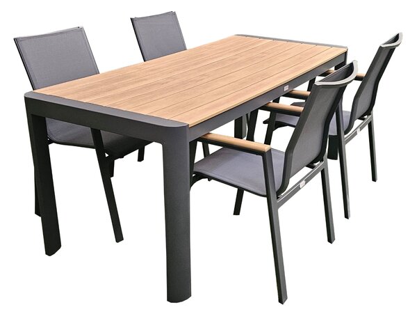 Mobili da giardino alluminio / WPC 5-PLG. Set da pranzo antracite/marrone per mobili da giardino Tavolo 180 cm + 4 sedie