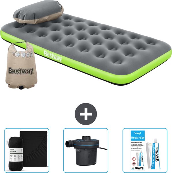 Materasso gonfiabile Bestway - 1 persona - 99 x 188 x 22 cm - grigio/verde - accessori inclusi