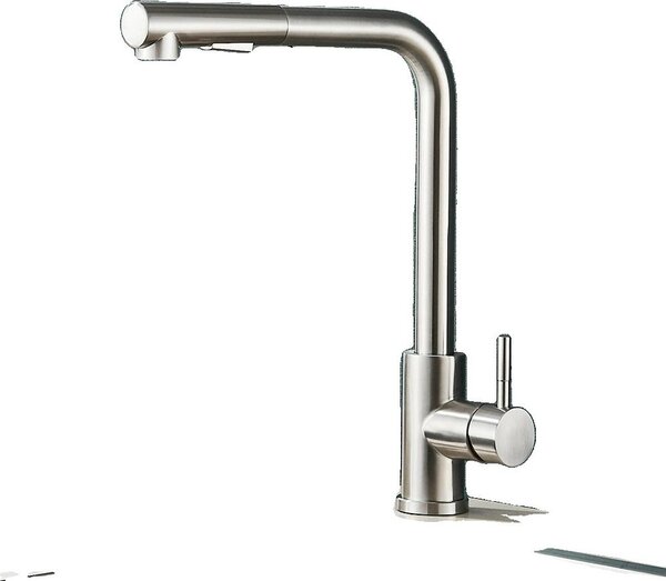 Rubinetto da cucina, bocca estraibile, girevole a 360 gradi, nichel spazzolato-304