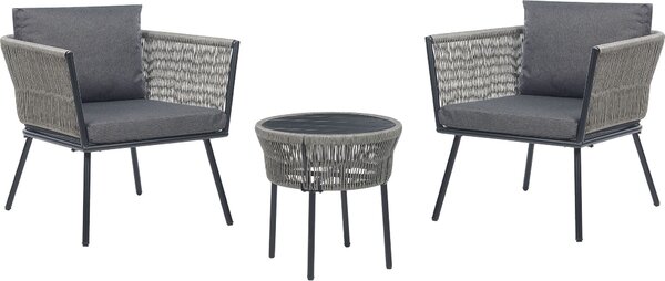 BELIANI Set da bistrot in rattan grigio con cuscini sfoderabili Tavolino da giardino