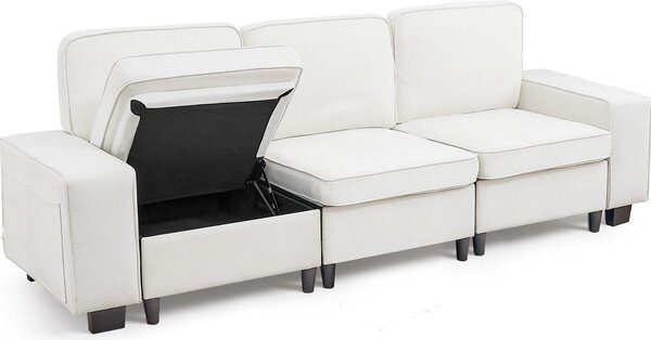 Divano lounge - Divano letto modulare e divano letto - Vano contenitore nella parte inferiore - Tasche laterali - Robusto telaio in metallo - Salvaspazio per soggiorno e camera da letto - Bianco