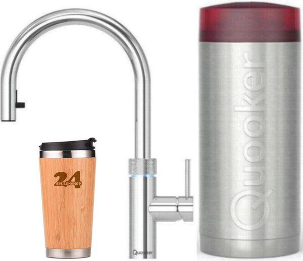 "QUOOKER Flex COMBI B bocca estraibile cromo & rubinetto 100°C (22XCHR)" (2 pezzi) miscelatore per lavello con funzione di acqua bollente a 100°C *Include termo tazza