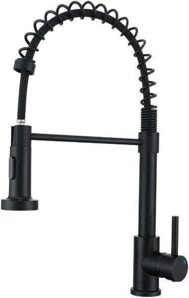 Rubinetto da cucina VBChome nero con bocca estraibile, molla decorativa e selettore del getto – Rubinetto professionale per lavelli da cucina, ruotabile a 360°
