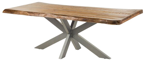 MASSIVMOEBEL24 | FREEFORM 5 Tavolo da pranzo in legno di mango - verniciato natur / gambe incrociate argento 220x100