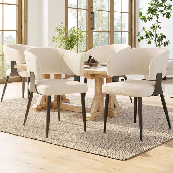 Sweiko Flanella di alta qualità (4 pezzi) Sedia da pranzo Sedia da trucco Tavolino da toilette Sedia ergonomica Sedia leggera Schienale curvo, beige/grigio
