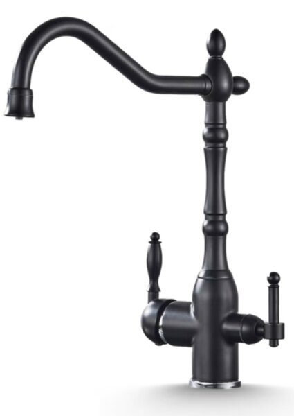 Rubinetto da cucina a 3 vie, finitura nera opaca - Filtro dell'acqua da 2 litri/minuto - Ottone e acciaio inossidabile