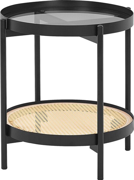BELIANI Tavolino nero in legno chiaro piano in vetro struttura in metallo forma rotonda intreccio Vienna stile moderno soggiorno