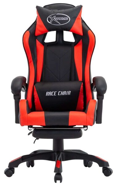 Sedia da Gaming con Poggiapiedi Rossa e Nera in Pelle finta