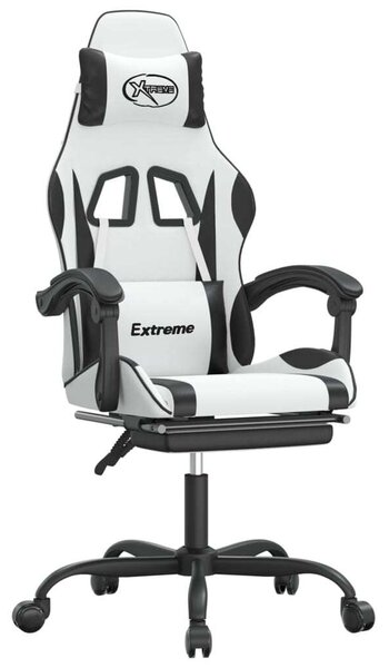 SYFAX™ Sedia da Gaming con Poggiapiedi Bianco e Nero in Pelle finta
