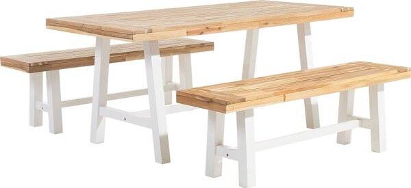 BELIANI Set di mobili da giardino in legno di acacia bianco marrone chiaro 7 posti Patio Outdoor Moderno