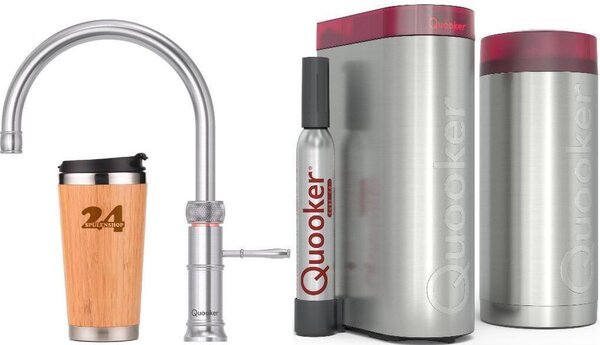 QUOOKER CLASSIC FUSION ROUND bocca fissa acciaio inox COMBI B con CUBE 2 (22CFRRVSCUBE) Rubinetto per acqua bollente a 100°C con sistema di acqua potabile Incl. tazza termica