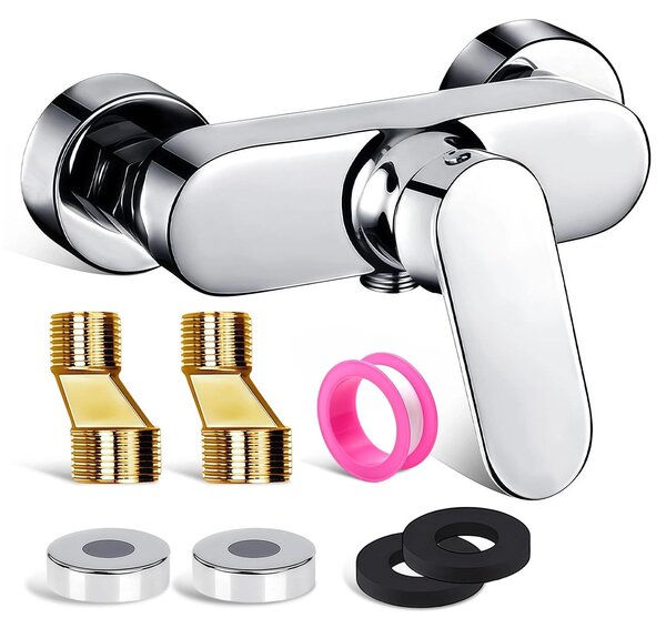 Miscelatore doccia monocomando - Argento - Attacco doccia G1/2 - Vetroceramica - Montaggio a parete
