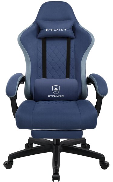 LUCKRACER Sedia da gioco con poggiapiedi Sedia da ufficio ergonomica con cuscino lombare regolabile, sedia da gioco con poggiatesta, altezza regolabile blu