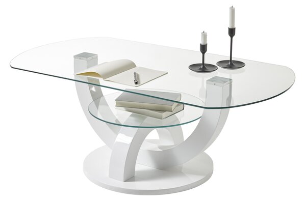 Tavolino >Boston< bianco lucido / vetro, ripiano - 110x40x60 (LxAxP)