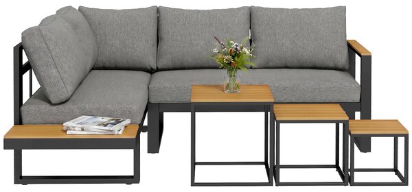 Set da giardino Outsunny, composto da 5 pezzi: divano angolare, divano a due posti, divano e tavolino