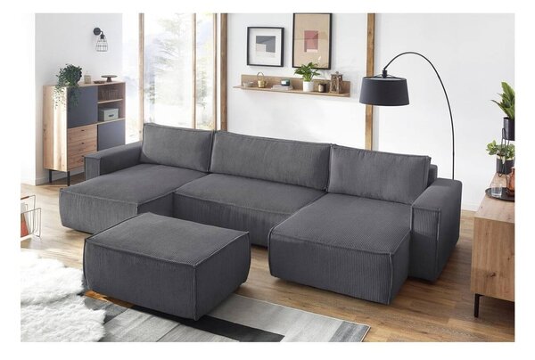 Sgabello in velluto a coste grigio scuro Nihad - Bobochic Paris
