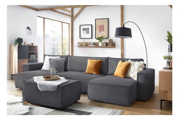 Sgabello in velluto a coste grigio scuro Nihad - Bobochic Paris