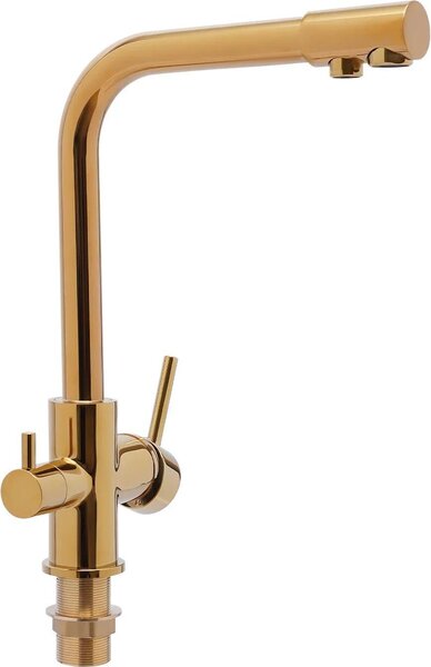 Rubinetto da cucina, girevole a 360°, design a doppio ugello, oro
