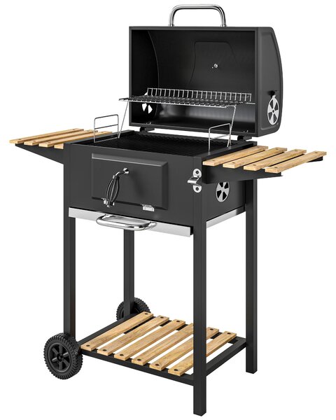 Griglia per carbone in acciaio inossidabile Outsunny, mobile, con carrello, coperchio e termometro