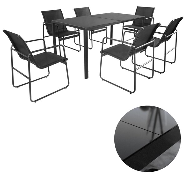 Set da salotto 7 pezzi gruppo di sedute da giardino all'aperto panca tavolo da pranzo tavolo in vetro