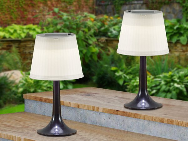 Set di 2 lampade da tavolo LED solari ad alta potenza ASSISI, IP44 nero, H: 36cm