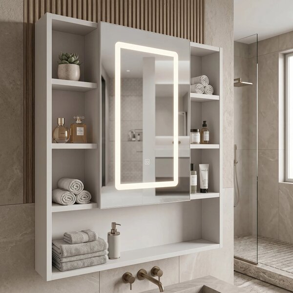 Armadietto con specchio LED Rea Luna 70x80cm
