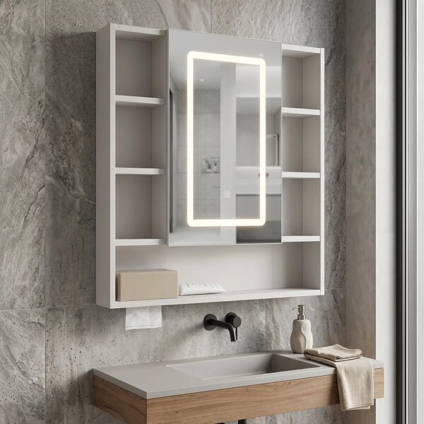Armadietto con specchio LED Rea Luna 70x80cm