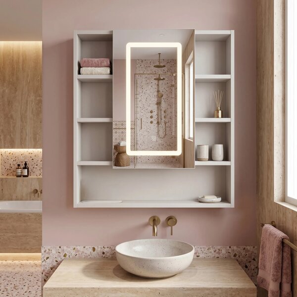 Armadietto con specchio LED Rea Luna 70x80cm