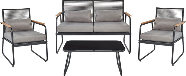BELIANI Set da giardino nero acciaio grigio cuscini 4 posti divano 2 posti 2 poltrone tavolo stile moderno esterno