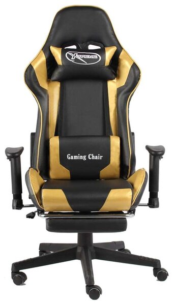 Sedia da Gaming Girevole con Poggiapiedi Oro in PVC
