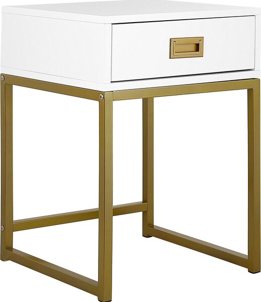 BELIANI Tavolo contenitore bianco con base in metallo dorato Cassetto contenitore Comodino Glamour