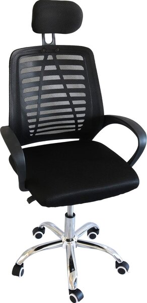 Sedia da ufficio ergonomica Kynast in tessuto nero con poggiatesta e braccioli