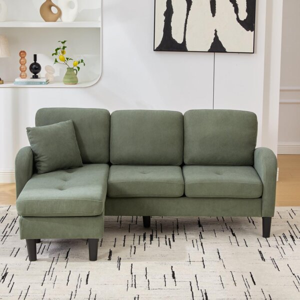 Divano angolare a forma di L con chaise longue, dimensioni 166x118x77 cm, rivestito in tessuto, design modulare, divano a 3 posti ideale per piccoli spazi, salotti e uffici