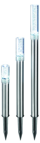 Bastoncini solari LED Trio Sticks, set di 3, bolle d'aria, batteria ricaricabile, spina da giardino, luce esterna, luce per sentieri, luce da giardino, luce per pali, bianco freddo, acciaio inossidabile, metallo, IP44, esterno, esterno, 102600