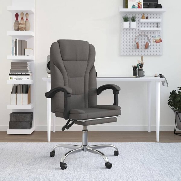 VidaXL Sedia da ufficio con funzione reclinabile in tessuto grigio scuro - Sedia da ufficio con funzione reclinabile - Sedie da ufficio con funzione reclinabile - Sedia da ufficio con funzione relax - Sedia da scrivania
