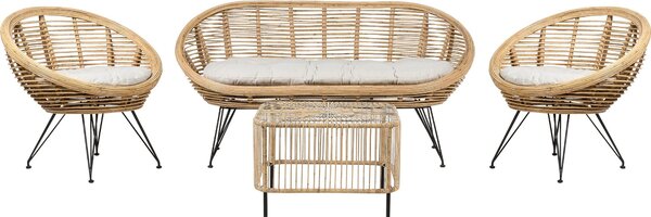BELIANI Set di divani a quattro posti con tavolino in rattan naturale cuscino di seduta in cotone beige chiaro interno esterno stile boho