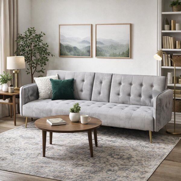 Divano con portabicchieri e funzione letto Velvet Grigio