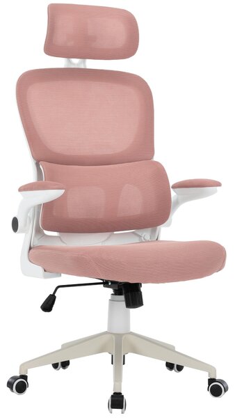 Sedia da ufficio flessibile in un moderno look a rete sedia da scrivania ergonomica con supporto cervicale e lombare sedia da gioco con schienale in rete traspirante e funzione dondolo, colore: bianco/rosa