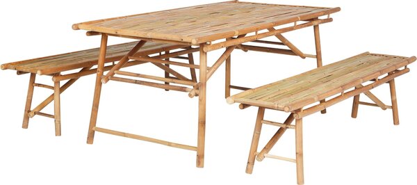 Set di mobili da giardino BELIANI, color beige chiaro, in legno di bambù, per 4 persone, composto da 2 panche e 1 tavolo. Mobili da giardino, mobili da esterno, stile moderno bohémien