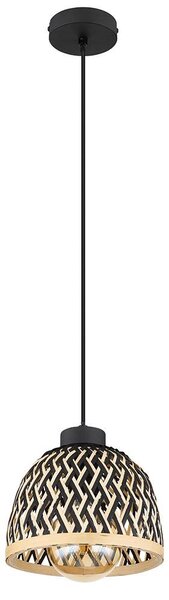 Lampada a sospensione, metallo, finitura nera opaca, bambù, diametro 20 cm