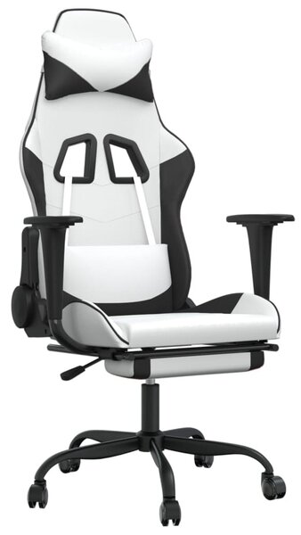 Sedia da gaming vidaXL con funzione massaggio e poggiapiedi, in Pelle finta bianca e nera