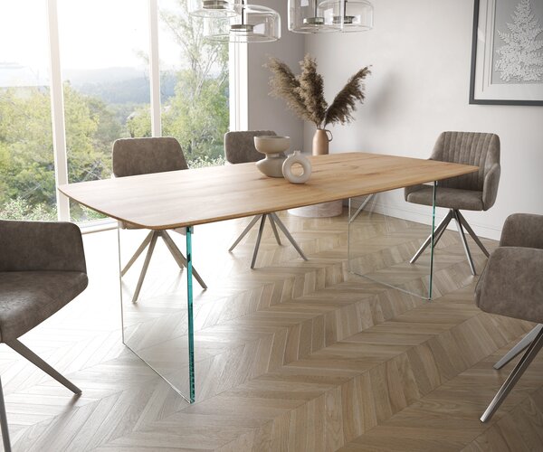 Tavolo da pranzo DELIFE Edge Boot 200x100x2,5-3 Rovere naturale Vetro Bordo svizzero